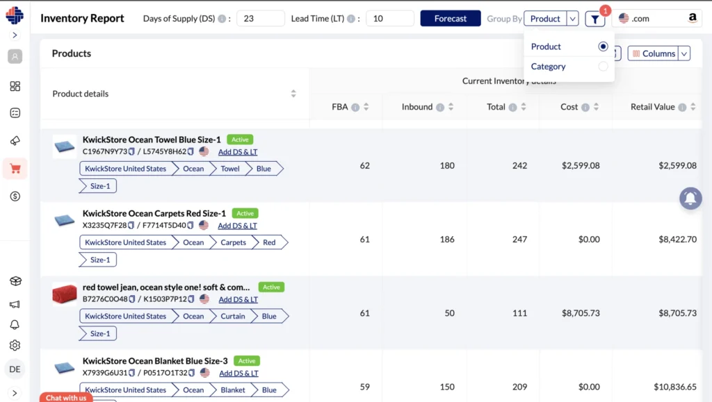 Sort by Product or Category