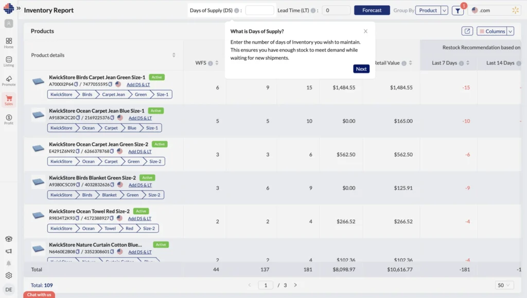 Walmart Inventory Days of Supply