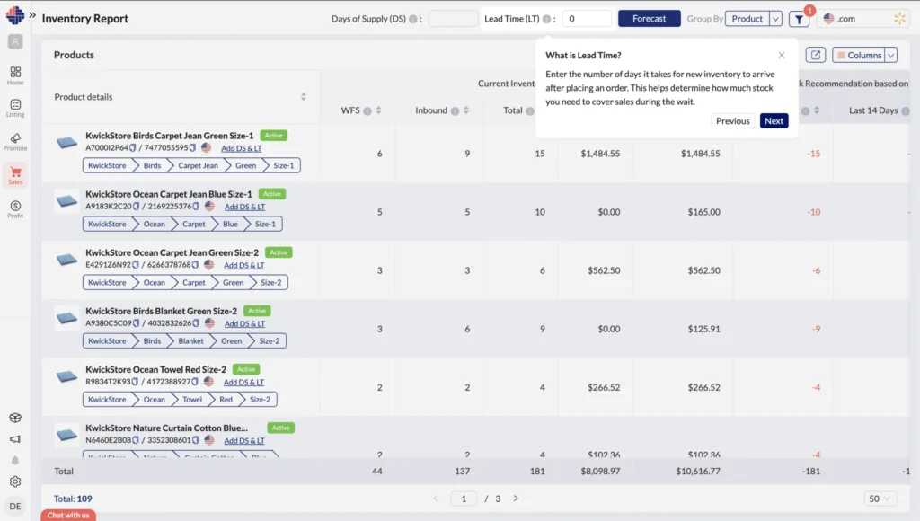 Walmart Inventory Lead time