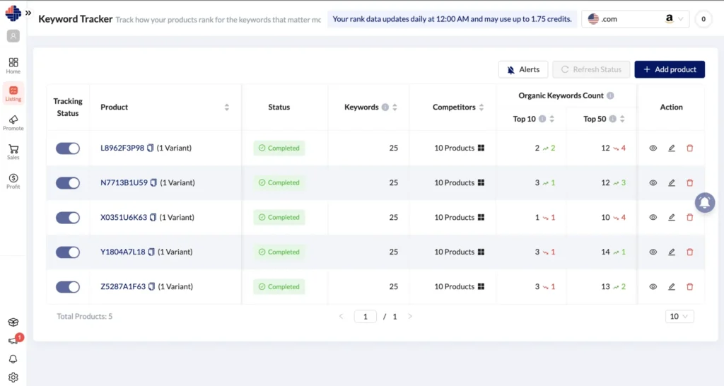 Amazon Keyword Tracker Tool in KwickMetrics