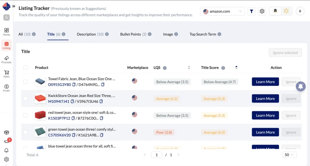 Smart Tabs and Filters in Amazon Listing Tracker Tool