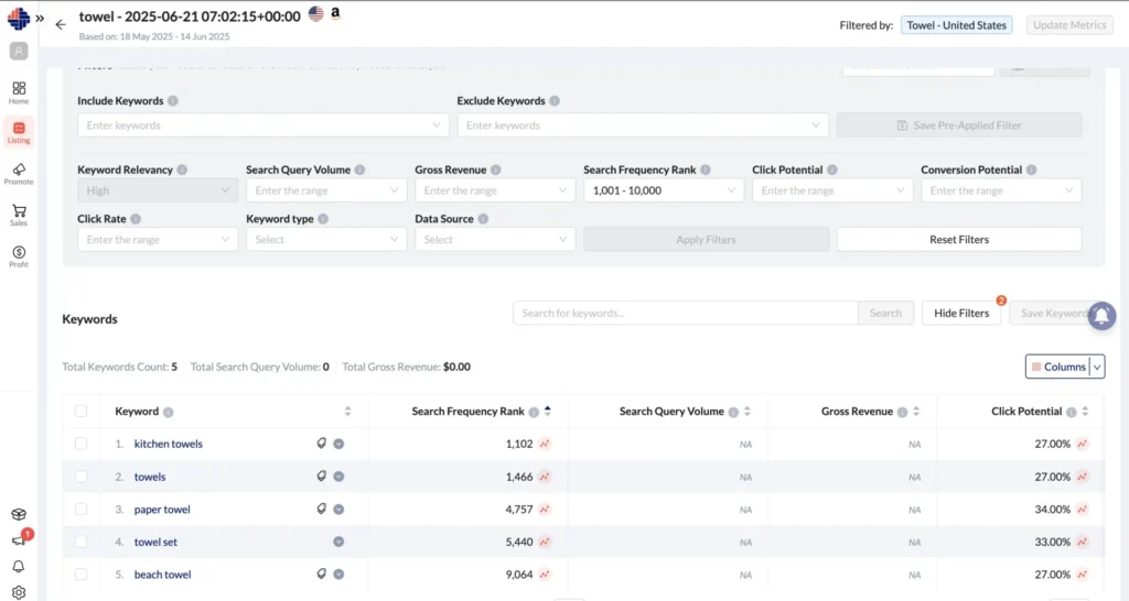 Search Frequency Rank in KwickMetrics Keyword Researcher Tool